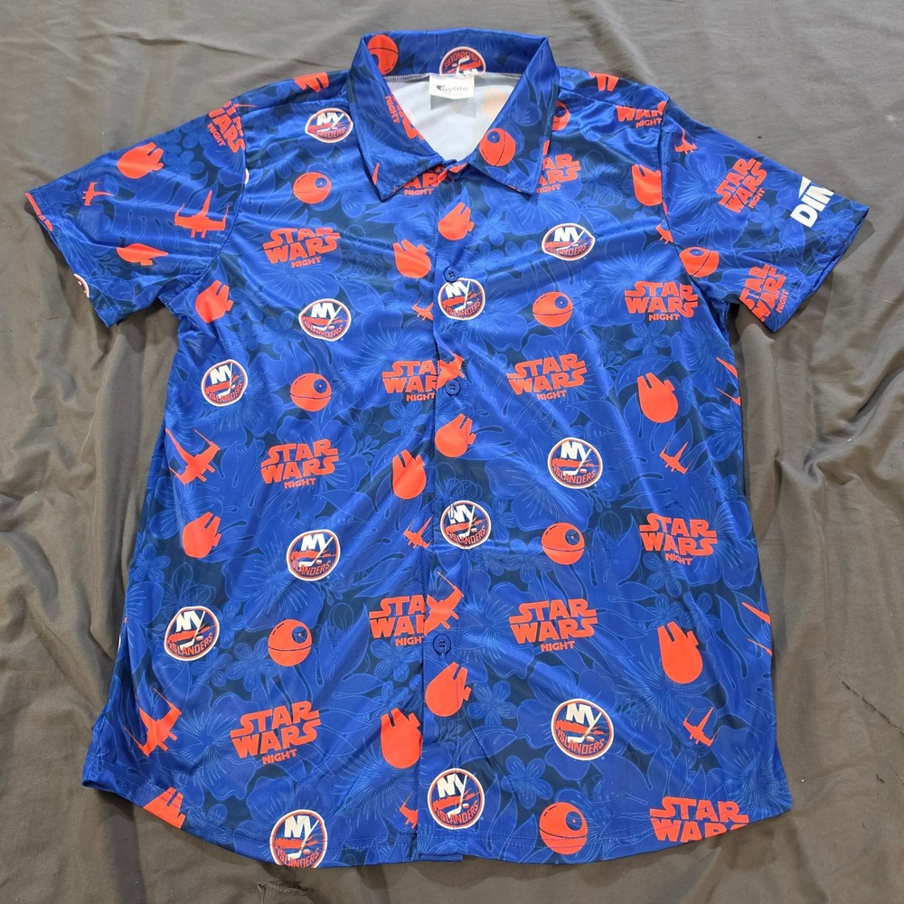 New York Islanders Star Wars Night Coyote Button Up Shirt Blue Mens XL NHL